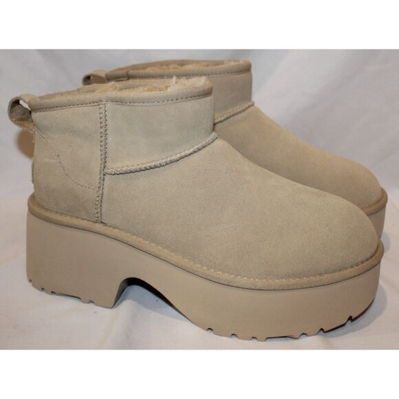 UGG WOMEN NEW HEIGHTS ULTRA MINI PLATFORM SUEDE SHEARLING LINED BOOTS MUSTARD 11 - Picture 1 of 8